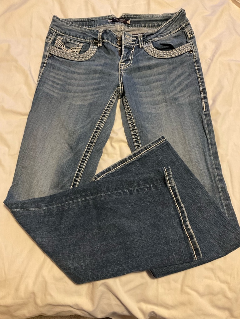 Vigoss Light Blue Bootcut Jeans with Braided Pocket Detail